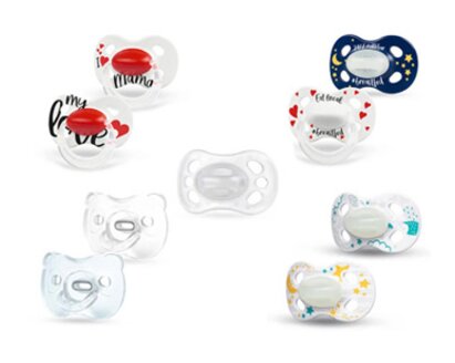 Image shows full collection of Medela Baby Pacifiers