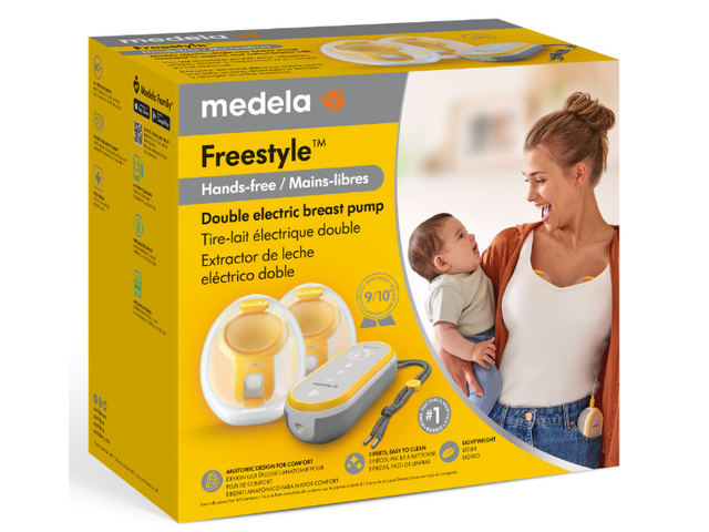 Boîte de vente au détail de gobelets de recueil pour le tire-lait électrique portable double Medela Freestyle™ Hands-free.