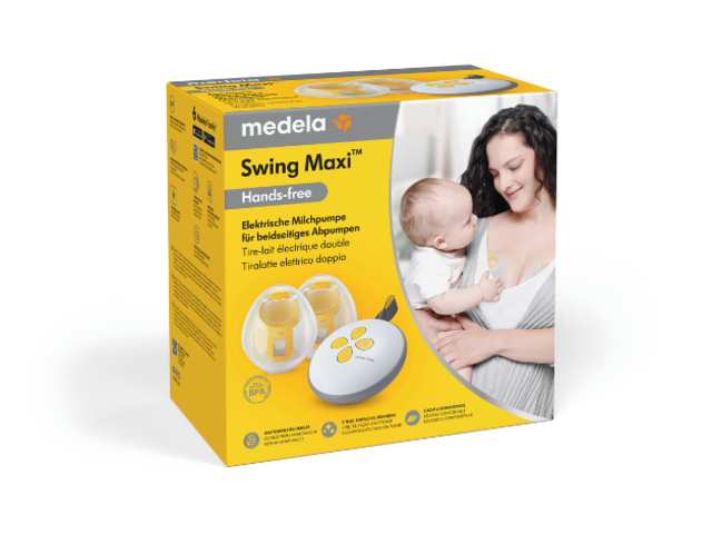 Emballage de vente au détail du tire-lait électrique double Swing Maxi™ de Medela.