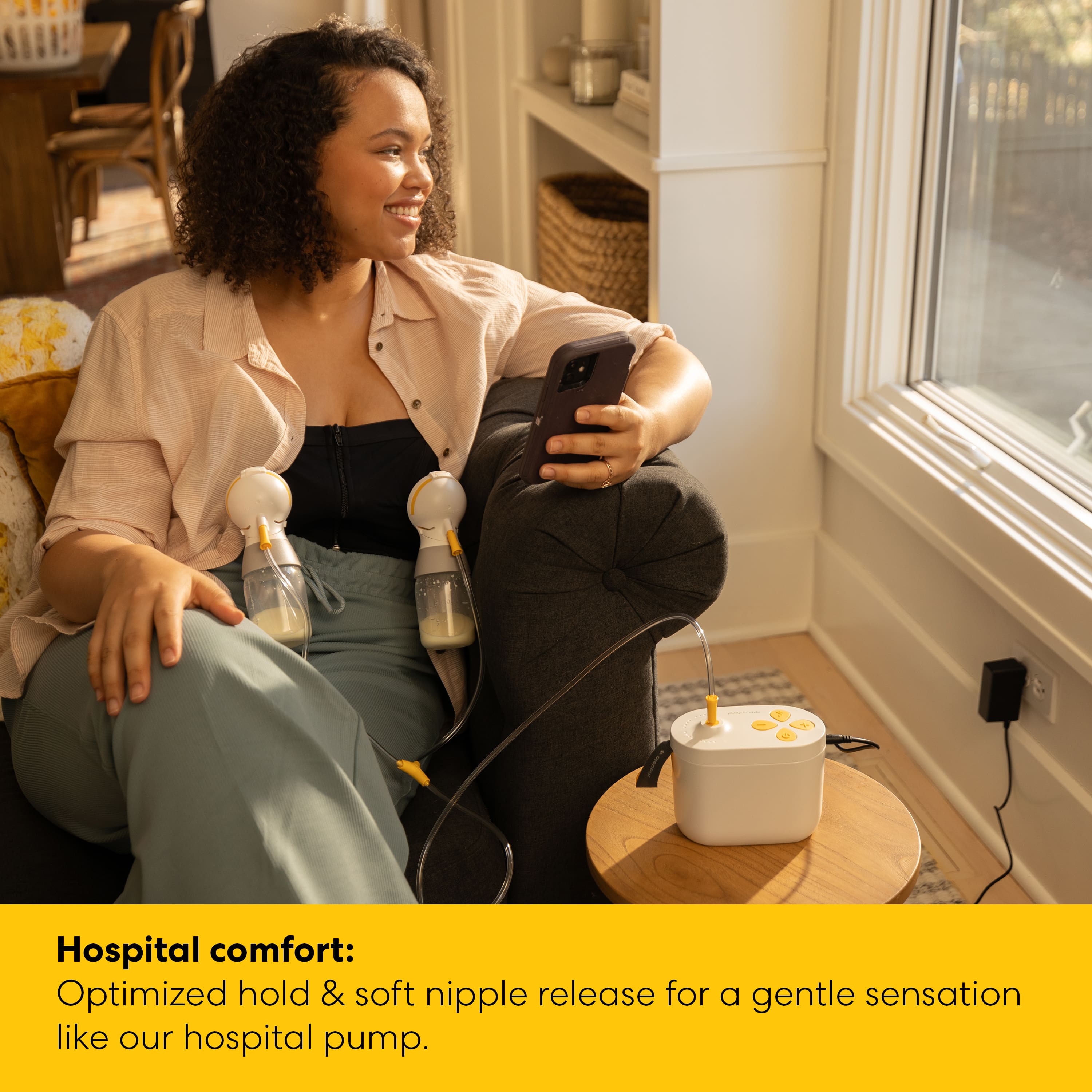 Pump In Style Pro breast pump offers hospital comfort with optimized hold & soft nipple release for a gentle sensation like our hospital pump.