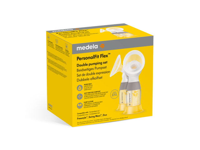 Emballage de vente au détail du set de pompage Medela PersonalFit Flex™ Double, avant