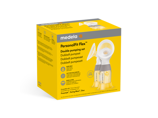 Detaljforpakning av Medela PersonalFit Flex™ Double pumpesett, front