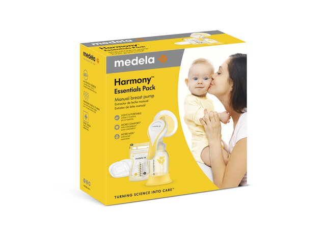 Retail packaging for the Medela Harmony™ Essentials Pack manual breast pump set, front