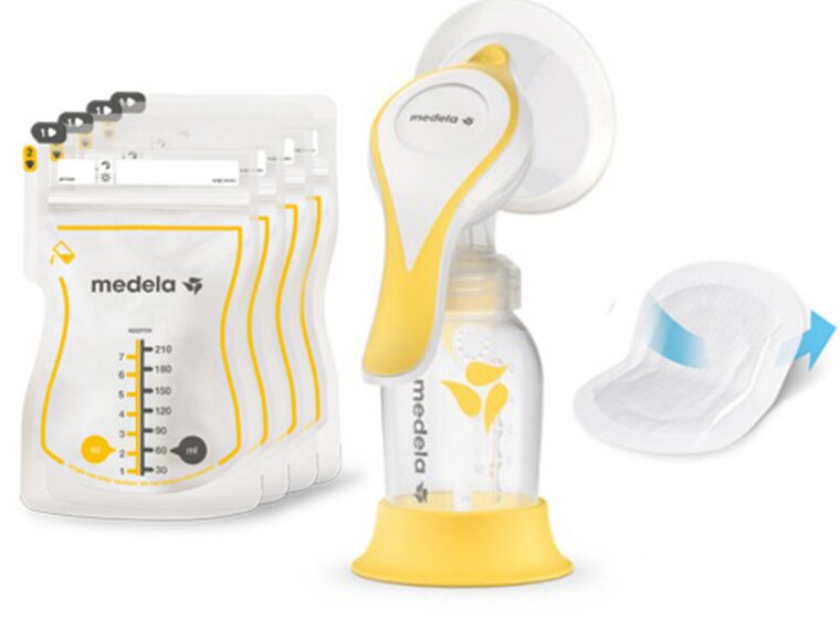 The items shown in the image are included in the Medela Harmony™ essentials pack manual breast pump set