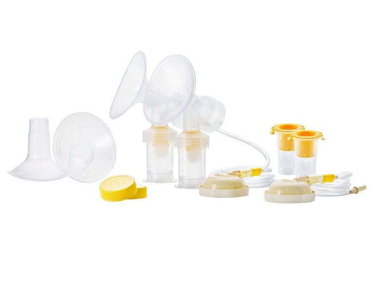Components that make up the kit consist of breast shields, colostrum protectors, colostrum containers, caps, tubing, and membranes.