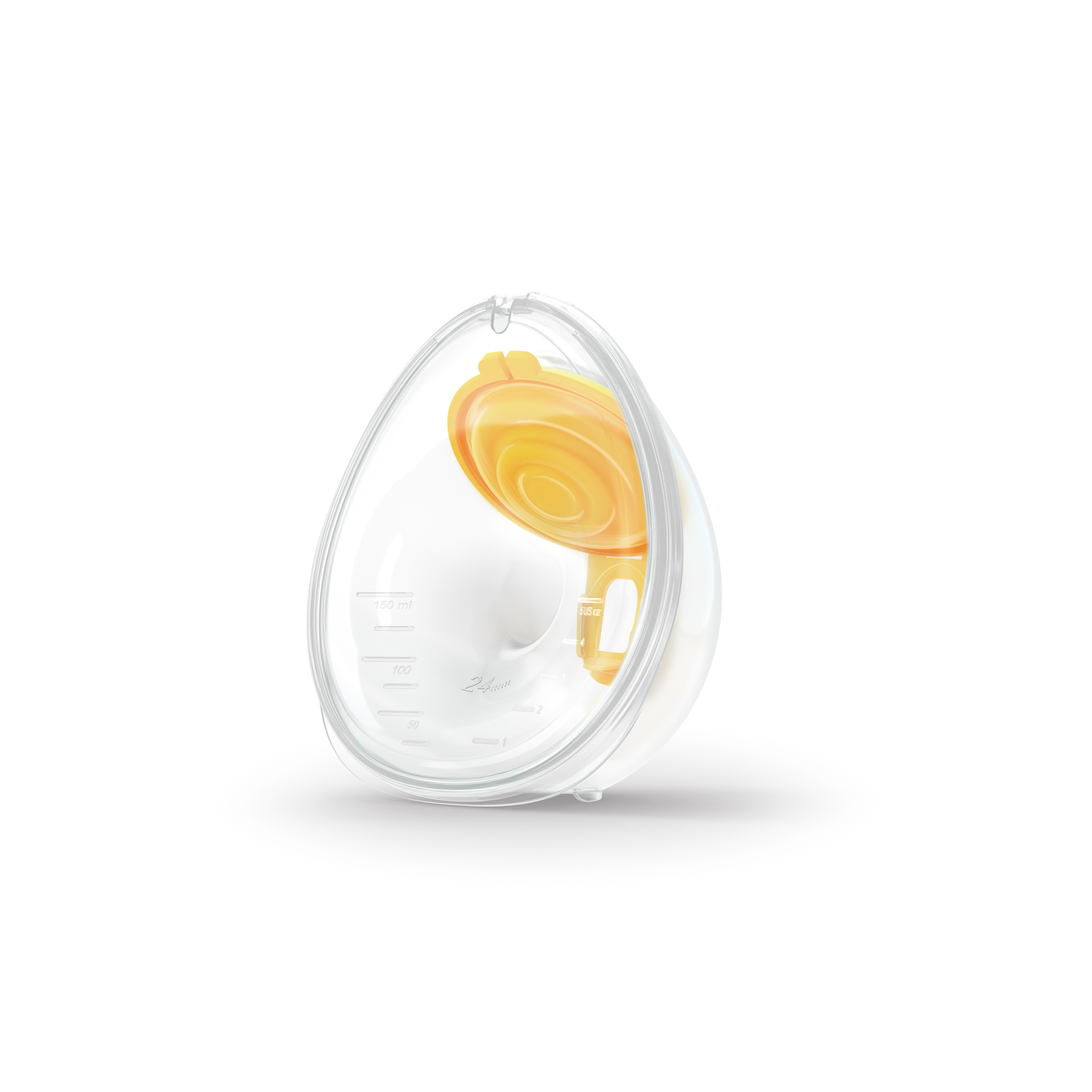 Medela Hands-free collection cup with breast shield installed