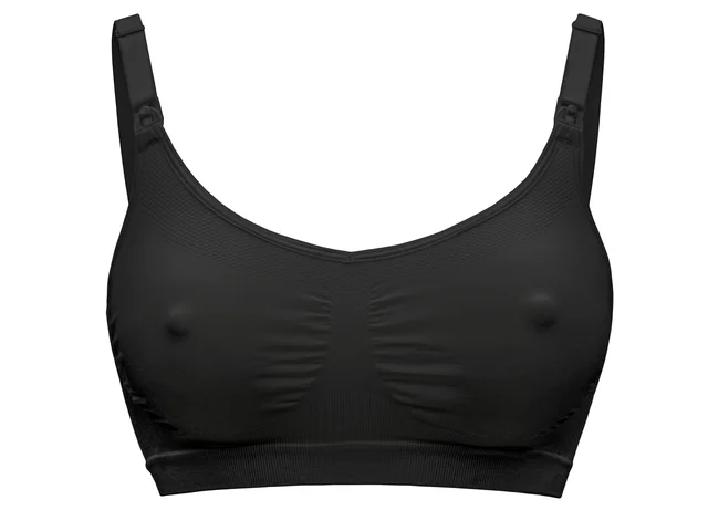 Der Medela Keep Cool™ BH in Schwarz, Vorderansicht.