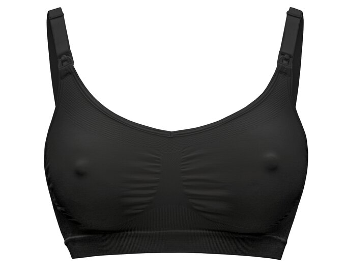 Der Medela Keep Cool™ BH in Schwarz, Vorderansicht.