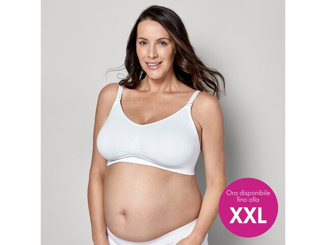 Donna che indossa un reggiseno Medela Keep Cool™ Ultra bianco vista frontale