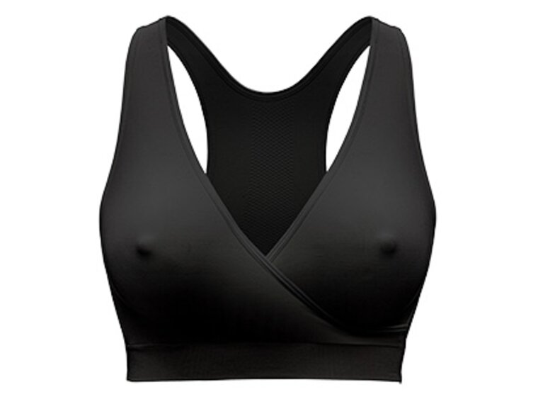 Front view of a Medela Keep Cool™ Sleep Bra in black.
