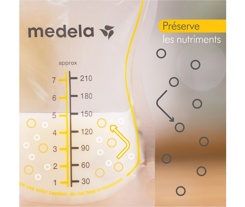 Medela Sachets de conservation pour lait maternel - Le texte de l'image se lit: « Préserve les nutriments »