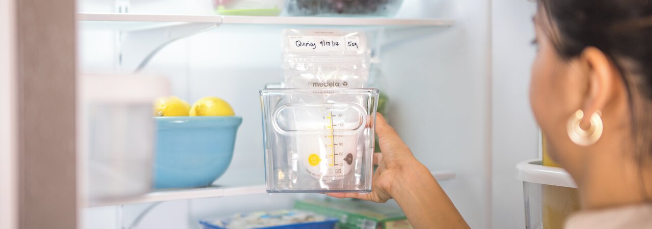 Medela breast milk storage bags in the fridge
