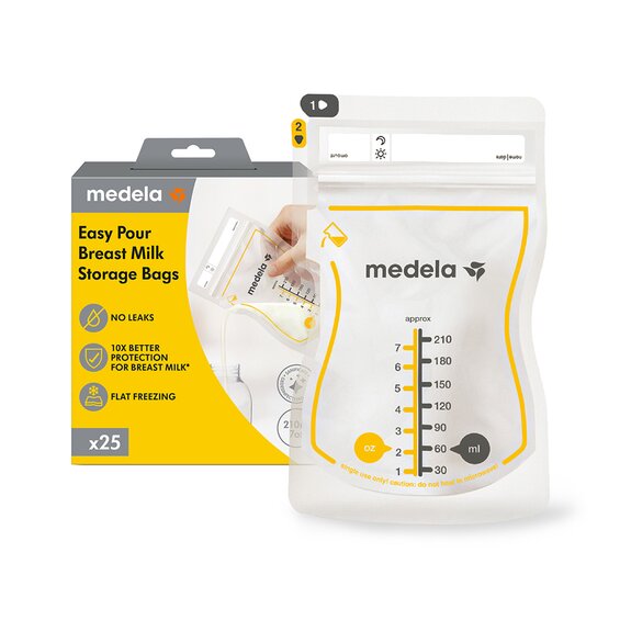 Embalagem para venda a retalho de sacos de armazenamento de leite materno Medela Easy Pour, 25 unidades, sem fugas, sem BPA