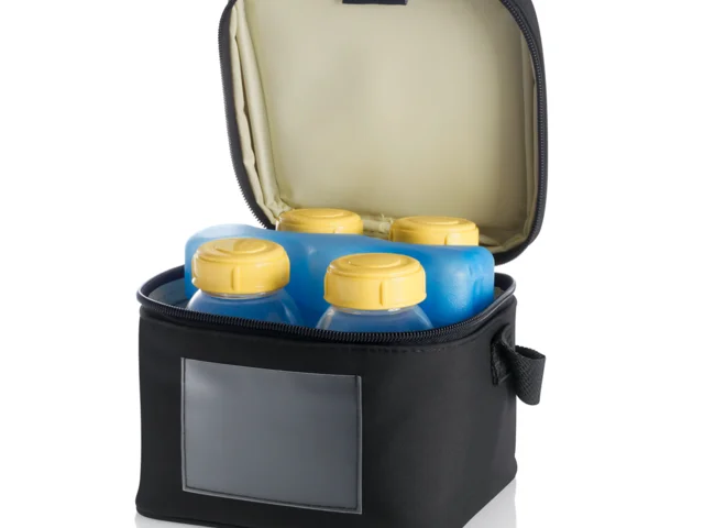 La borsa frigo Medela viene fornita con 4 bottiglie per la conservazione del latte materno Medela e una confezione di ghiaccio separata.