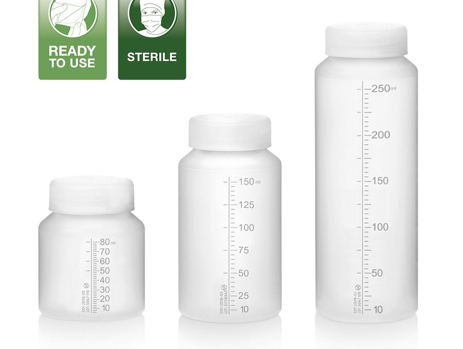 Os biberões descartáveis Medela podem ser utilizados diretamente da embalagem sem limpeza prévia. Deitar fora após a utilização.
