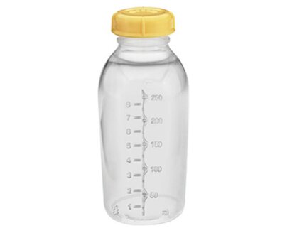 A Medela Breastmilk Collection and Storage Bottle with Lid, 250ml.