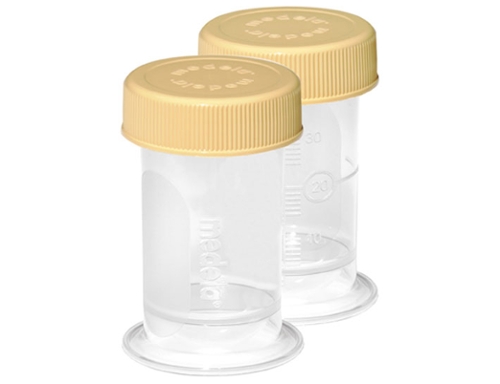 Two disposable 35 ml Medela Colostrum Containers with lids.