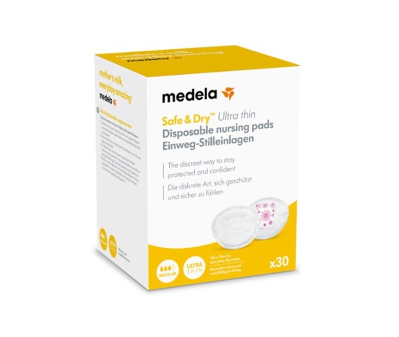 Emballage de vente au détail pour les coussinets d'allaitement jetables Medela Safe & Dry™ Ultra-thin, x30