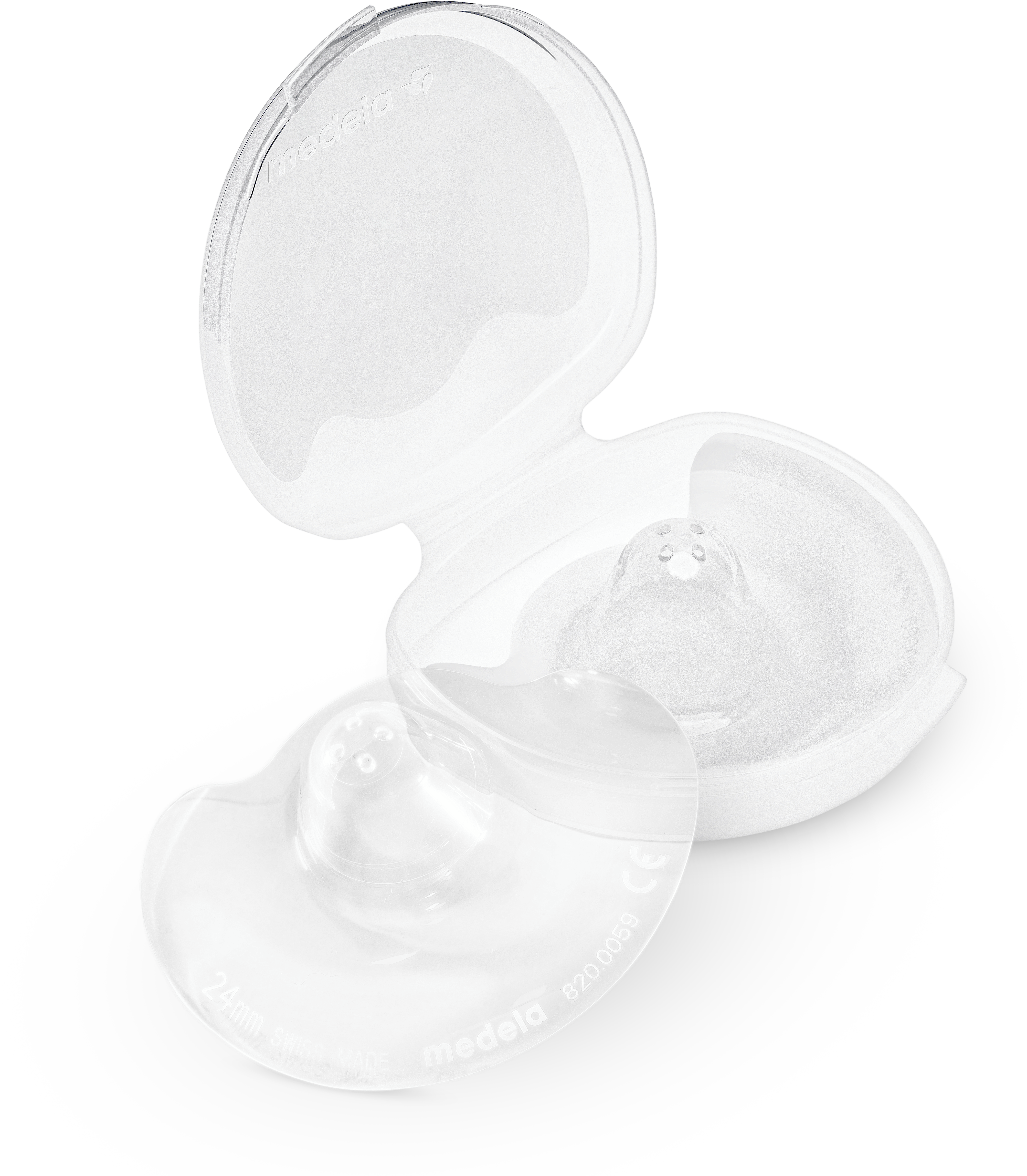 Medela Contact™ Nipple Shield next to open storing / carrying case