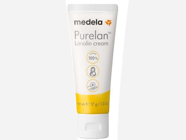 Eine 7g Purelan™ Lanolincreme von Medela in Reisegröße.