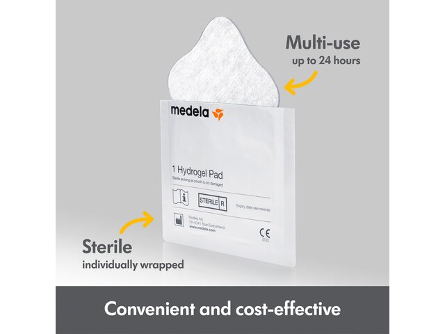 Package of opened Hydrogel pads.  They are sterile because they're individually wrapped.  They can be used up to 24 hours, making them convenient and cost-effective.