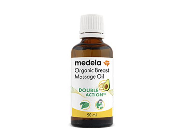 Eine ungeöffnete 50ml Flasche Medela Veganes Bio-Brustmassageöl.