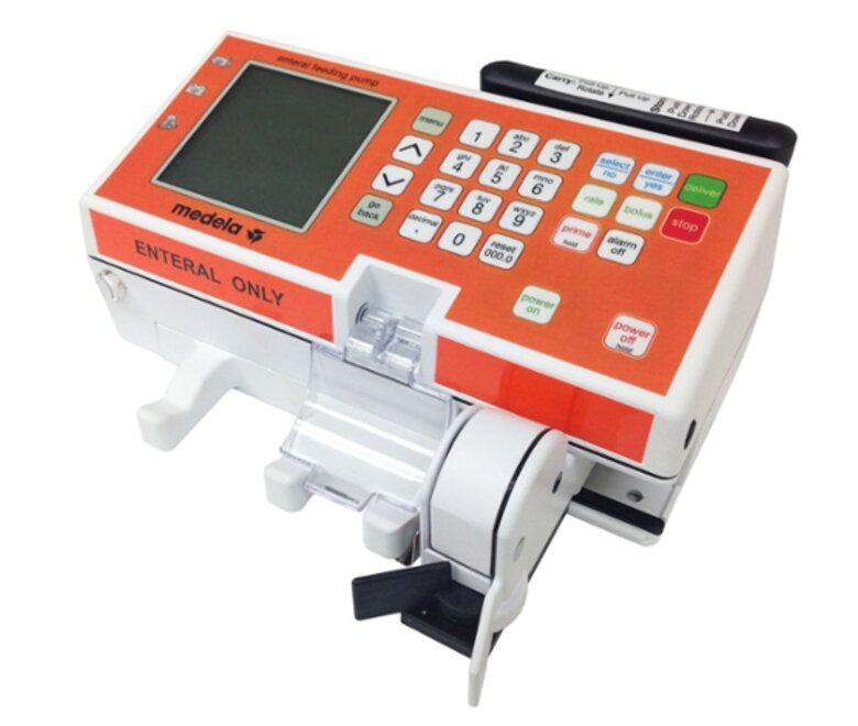 The Medela Enteral Feeding Pump with a large keypad and large graphic LCD display.