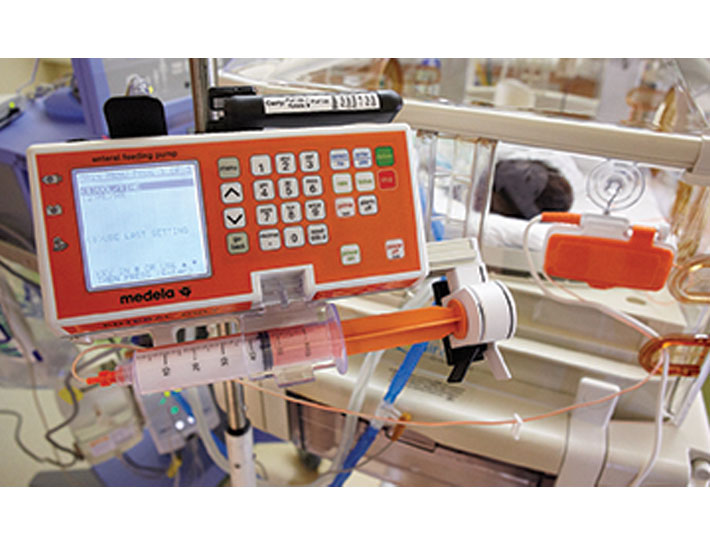 A Medela Enteral Feeding Pump in use on the neonatal ward of a hospital.