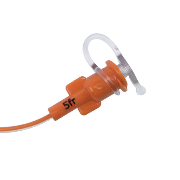 Close up showing French sizing on port of TwistLok PVC enteral feeding tubing.