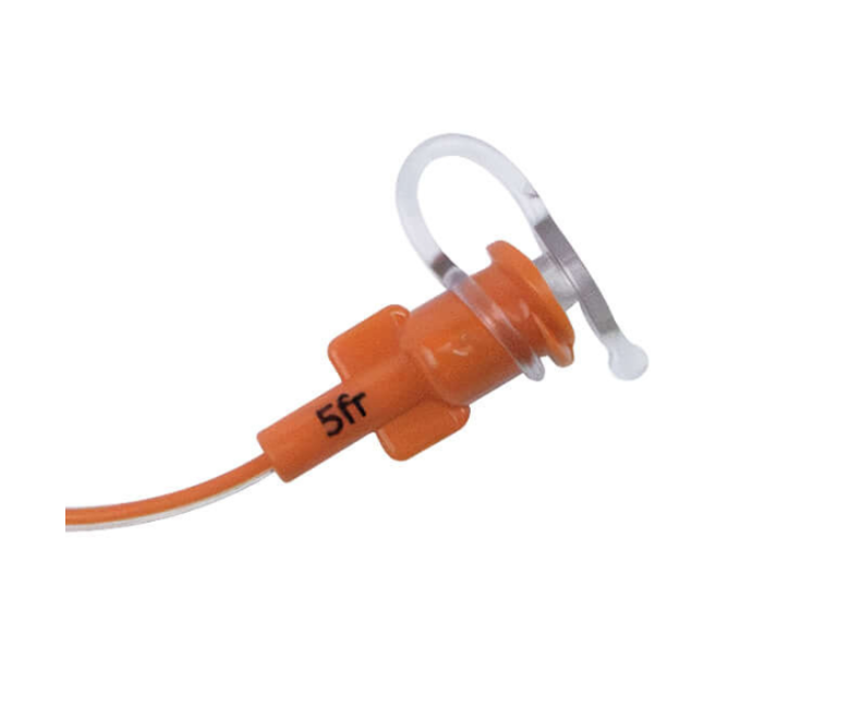 Close up showing French sizing on port of TwistLok PVC enteral feeding tubing.