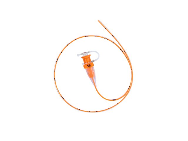 Full image of TwistLok silicone enteral feeding tube, showing port and tube with markings.