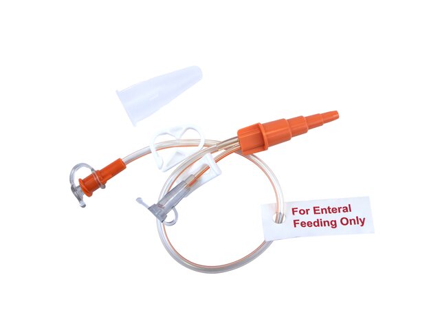 Full picture of TwistLok G-tube extension set including medicine port.