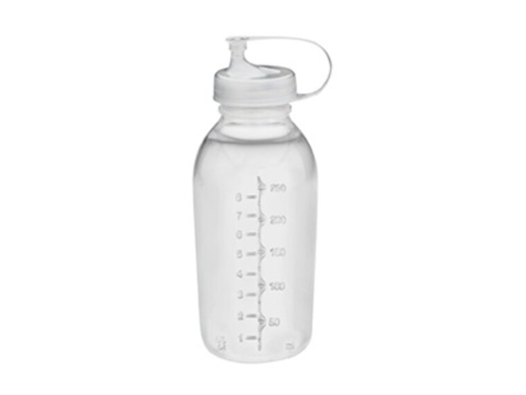 250ml Breast milk bulk preparation system The Medela 250 ml Breast milk bulk preparation system, colorless and BPA-free, includes a storage bottle with a transfer lid.
