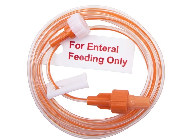 Full shot of ENFit extension set without medication port.