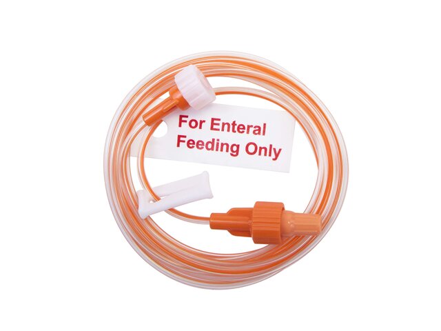 Full shot of ENFit extension set without medication port.