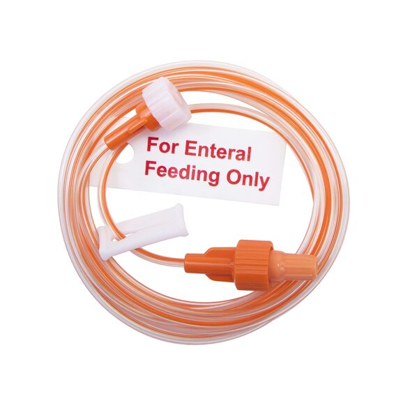 Full shot of ENFit extension set without medication port.