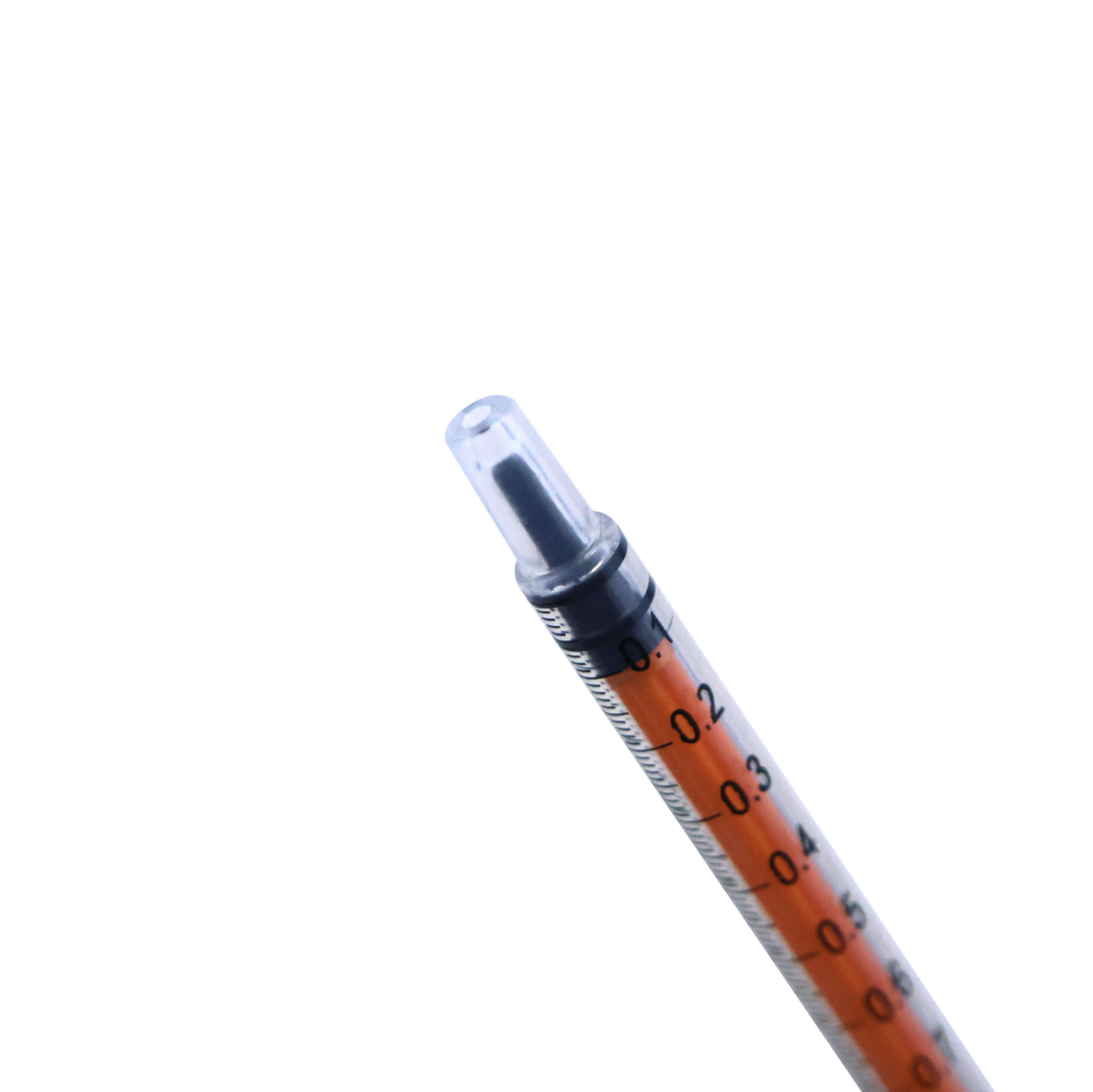 Close up of tip of Medela Oral Syringe with plunger pushed down.