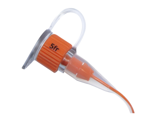 Close up of port on ENFit silicone enteral feeding tube.