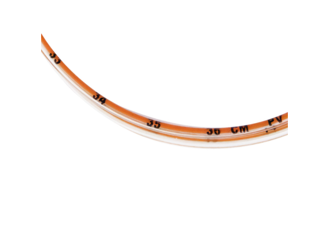 Close up of length markings on ENFit PVC enteral feeding tube