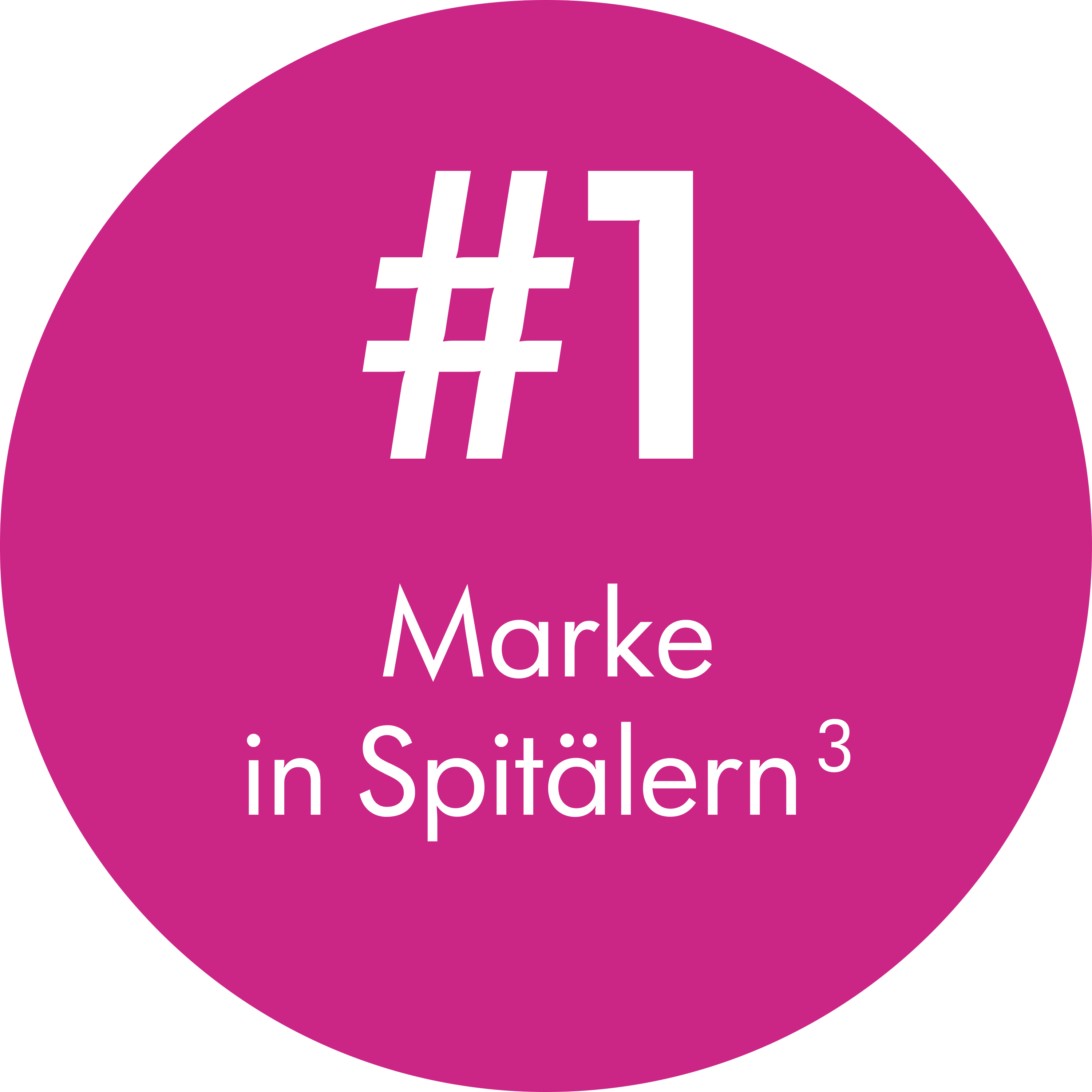 Runder rosa Punkt mit dem Text „ #1 Marke in Spitälern