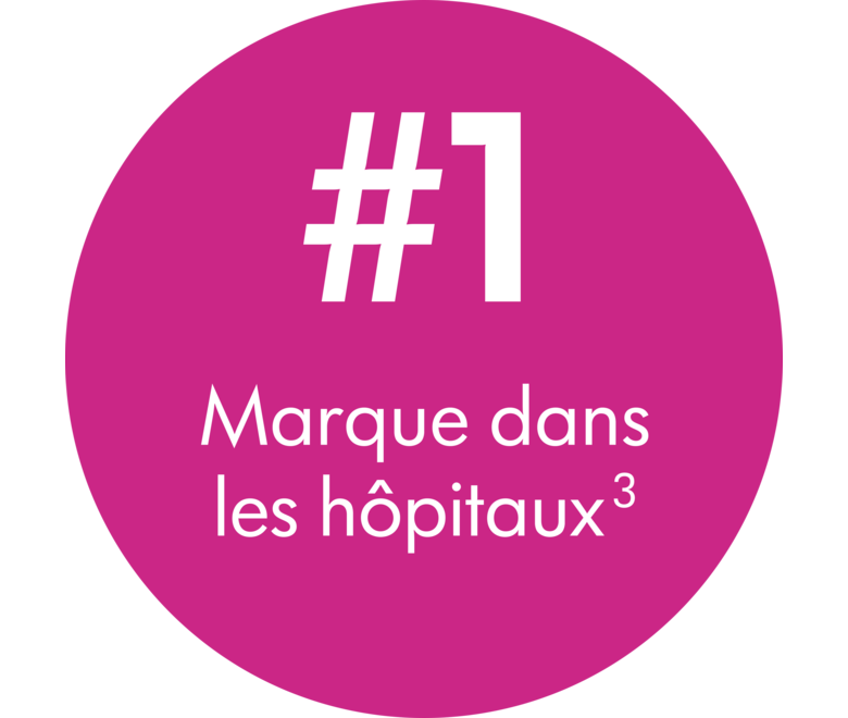 Une étiquette magenta avec le texte « #1 Marque dans les hôpitaux ».