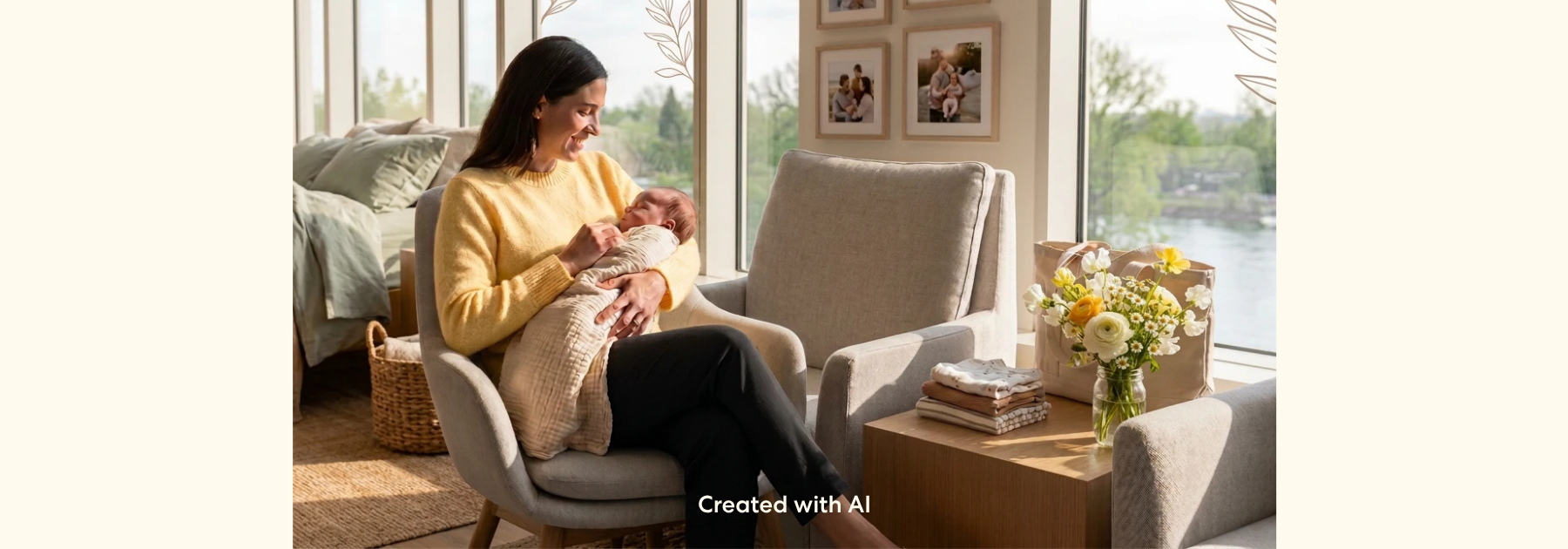 Parent seated in a chair holding a baby close after a feeding session. The baby is resting against the parent's chest in a quiet home setting, highlighting a calm caregiving and bonding moment.