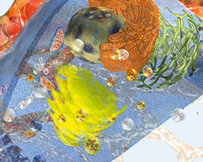 Wassertropfen und Öl mit Farben