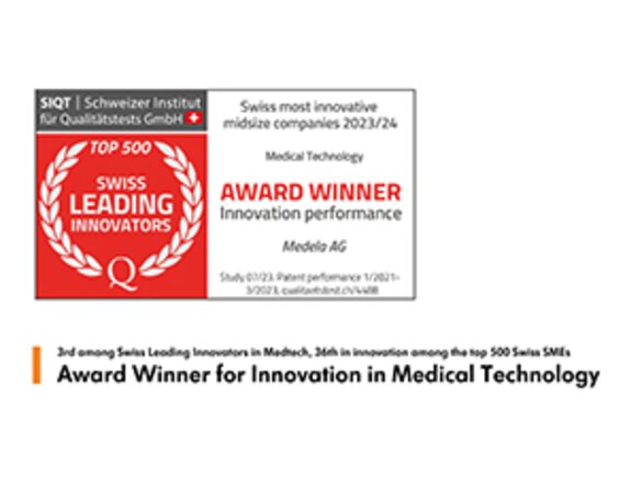Medela ranked 3rd among Swiss Leading Innovators in the medical device sector.