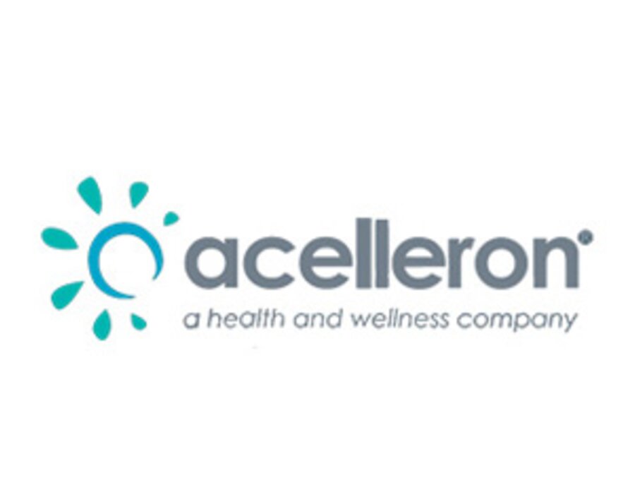 The company logo of "acelleron", a Medela U.S. partner. Includes text: "a health and wellness company"