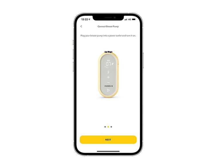 Mobile phone screen open to Medela Family App on the pump pairing screen.