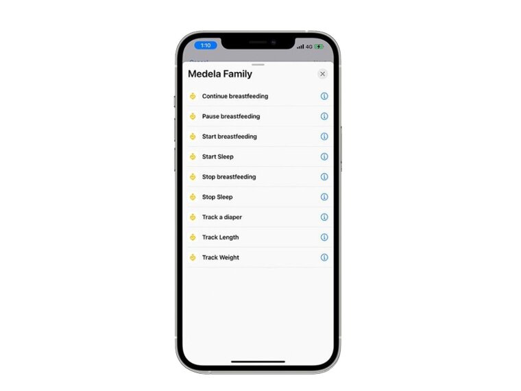 Medela Family App A screen shot from the Medela Family App.