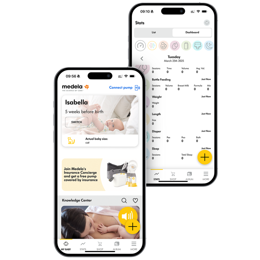 A screenshot from the Medela Family App, My Baby screen.