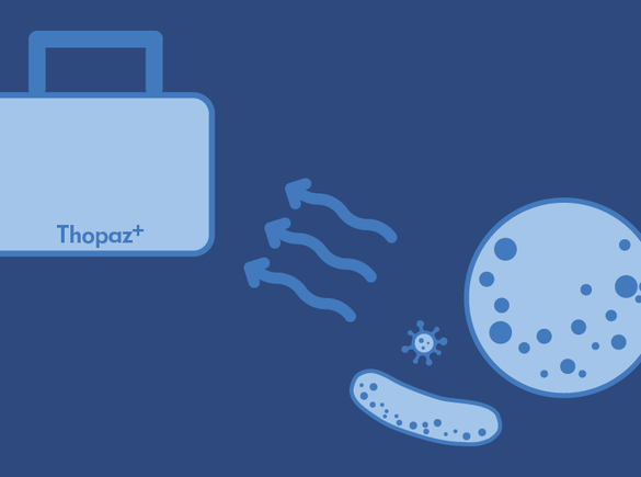 Drawing of a Medela Thopaz showing its virus filtering capabilities.