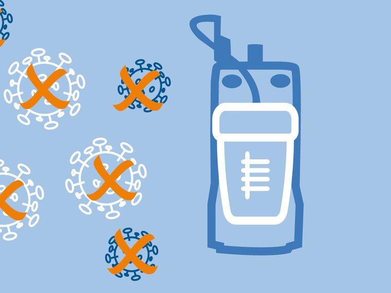 An illustration of Medela's mobile suction system being used for infection prevention.